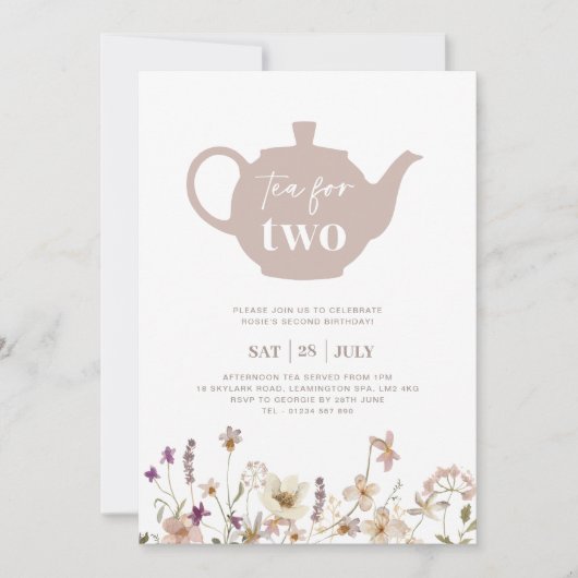 Tee für zwei Blumengeburtstage Einladung (Vorderseite)