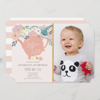 Tee für zwei Blumenkost Party Foto 2. Geburtstag Einladung