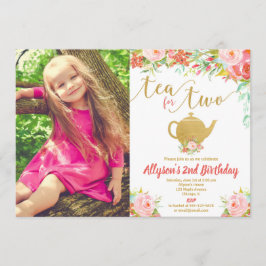 Tee für zwei blumenrosa goldfarbene Fotos Einladung