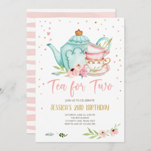 Tee für zwei Geburtstage Einladendes Party Teezere Einladung (Vorne/Hinten)