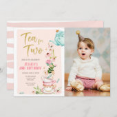 Tee für zwei Geburtstage Einladung Blumenkost Part (Vorne/Hinten)