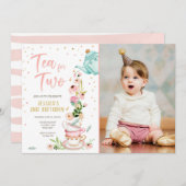Tee für zwei Geburtstage Einladung Blumenkost Part (Vorne/Hinten)