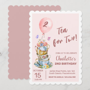 Tee für zwei Geburtstage Party Rosa Party Einladung