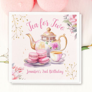Tee für zwei! Girl Pink Floral 2. Geburtstag Party Serviette