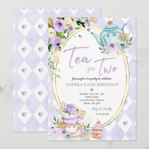 Tee für zwei Lilac- und Gold Floral Geburtstagspar Einladung