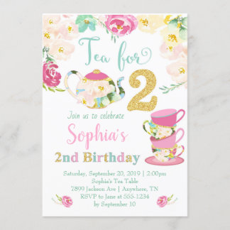 Tee für zwei Mädchen 2. Geburtstag Einladung