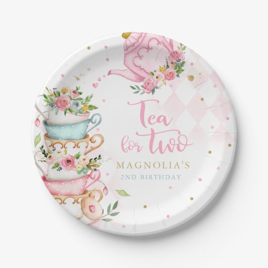 Tee für zwei Party zum zweiten Geburtstag Pappteller (Vorderseite)
