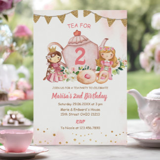Tee für zwei Prinzessinnen 2. Geburtstag Party Einladung
