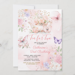 Tee für Zwei Rosa Lila Teeparty Schmetterling Einladung