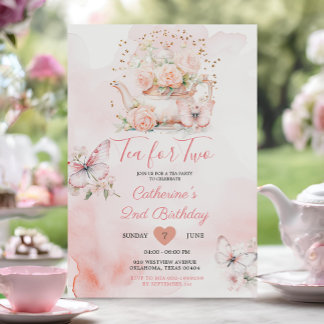 Tee für zwei rosa Tee Party Butterfly Geburtstag Einladung