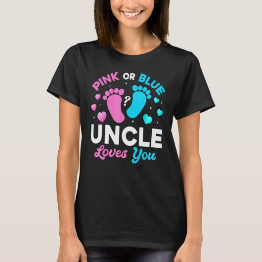 Tee Gender Reveal Baby Pink Or Blue Uncle Loves Y (Vorderseite)