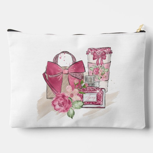 Tee-Girl-Kosmetika in Rosa und Weiß Zubehörtasche (Rückseite)