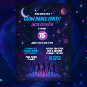 Tee Glow Space Dance Party mit Silhouetten Einladung