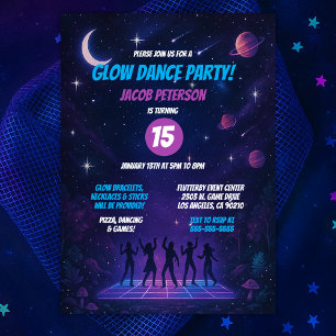Tee Glow Space Dance Party mit Silhouetten Einladung