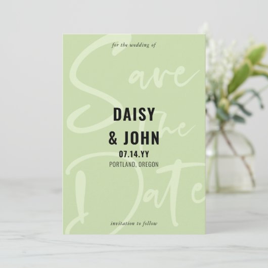 Tee Green Modern Script Typografie Save the Date (Stehend Vorderseite)