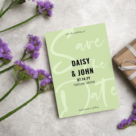 Tee Green Modern Script Typografie Save the Date