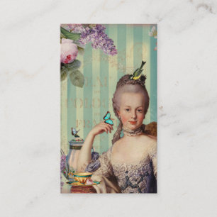 Tee im Petit Trianon auf Elfenbein mit Rosen und F Visitenkarte