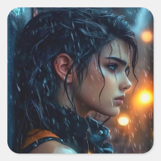 Tee im Regen Quadratischer Aufkleber (Vorderseite)