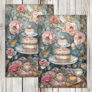 TEE IM ROSENGARTEN DECOUPAGE-SEIDENTUCHPAPER SEIDENPAPIER