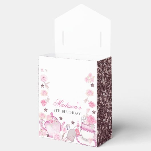 Tee im Wasser Party Personalisiert Rosa Glitzer Geschenkschachtel (Geöffnet)