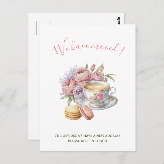 Tee in Aquarellfarben Rosa Blume Neue Zuhause Movi Postkarte (Vorne/Hinten)