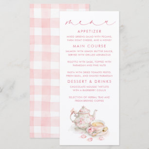Tee-inspirierte rosa Gingham-Muster-Menükarten Menükarte