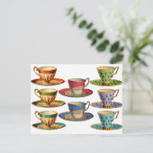 Tee-Kaffee-Cup Tasse Vintage Illustration Postkart Postkarte (Stehend Vorderseite)