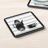 Tee-Kaffeekanne Becher Schwarz-weiße Illustrations Getränkeuntersetzer (Linke Seite)