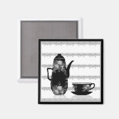 Tee-Kaffeekanne Becher Schwarz-weiße Illustrations Magnet (Vorderseite/Rückseite)