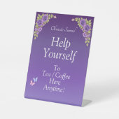 Tee-Kaffeetisch Lila Acrylic Pedestal-Zeichen Sockelschild (Vorderseite)