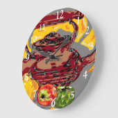 Tee-Kettle mit Obst Große Wanduhr (Winkel)