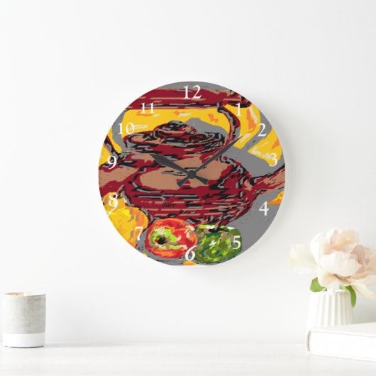 Tee-Kettle mit Obst Große Wanduhr (Zuhause)