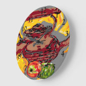 Tee-Kettle mit Obst Große Wanduhr (Winkel)