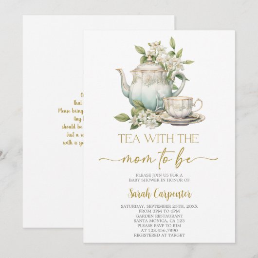 Tee mit der Mutter, die duscht. Einladung (Vorne/Hinten)