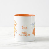 Tee mit Milch Bitte orange graue Blume Tasse (Zentrum)