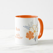 Tee mit Milch Bitte orange graue Blume Tasse (VorderseiteRechts)