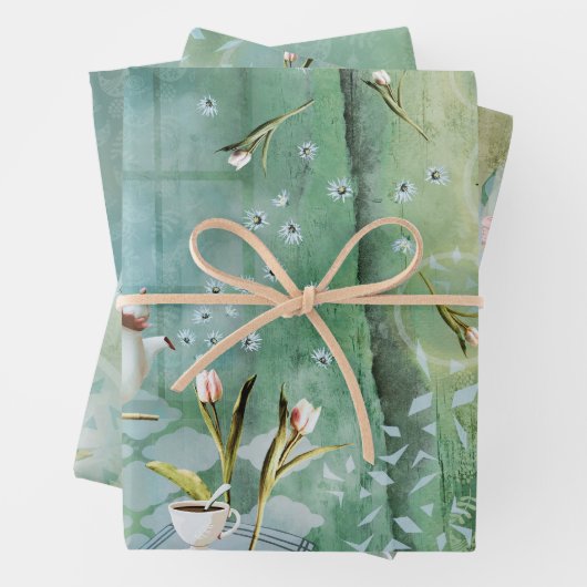 Tee mit Tulips, die Papierblätter herstellen Geschenkpapier Set (Beispiel)