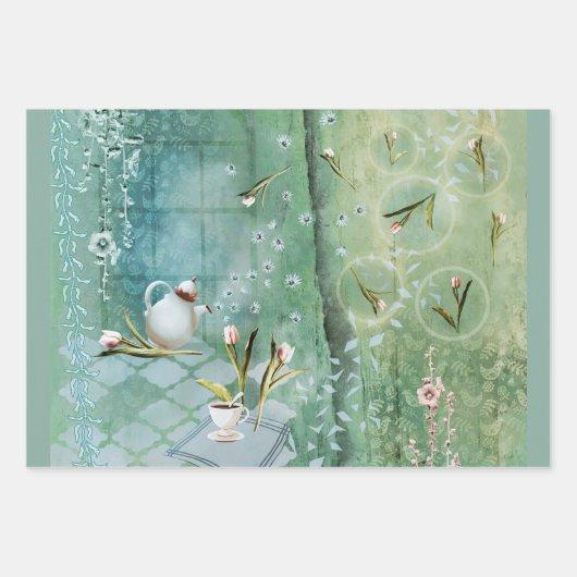 Tee mit Tulips, die Papierblätter herstellen Geschenkpapier Set (Vorderseite)