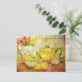 Tee mit Zitrone Postkarte (Stehend Vorderseite)