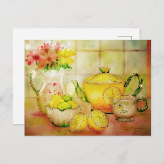 Tee mit Zitrone Postkarte (Vorne/Hinten)