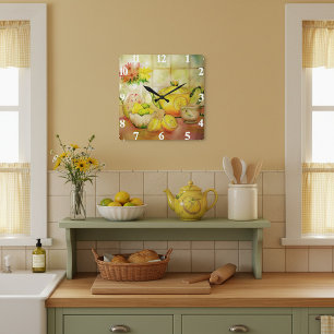 Tee mit Zitrone  Quadratische Wanduhr