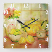Tee mit Zitrone Quadratische Wanduhr (Vorderseite)