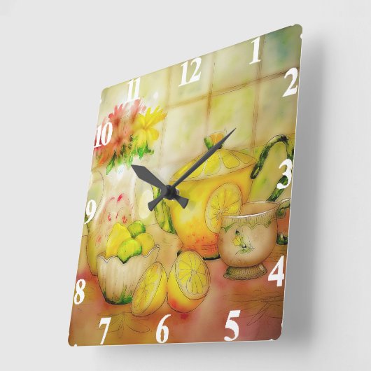Tee mit Zitrone Quadratische Wanduhr (Winkel)