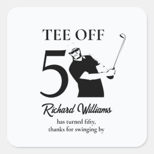 Tee Off Beginn einer neuen Ära Männer 50. Geburtst Quadratischer Aufkleber