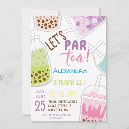 Tee par bobba tea Geburtstag Einladung (Vorderseite)