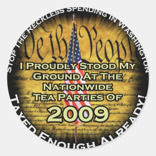 Tee-Party 2009 Runder Aufkleber (Vorderseite)