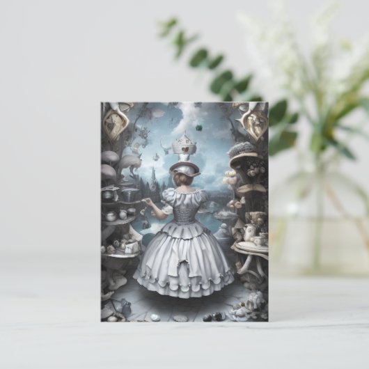 Tee Party Alice im Wunderland Fantasy AI Art Postkarte (Stehend Vorderseite)