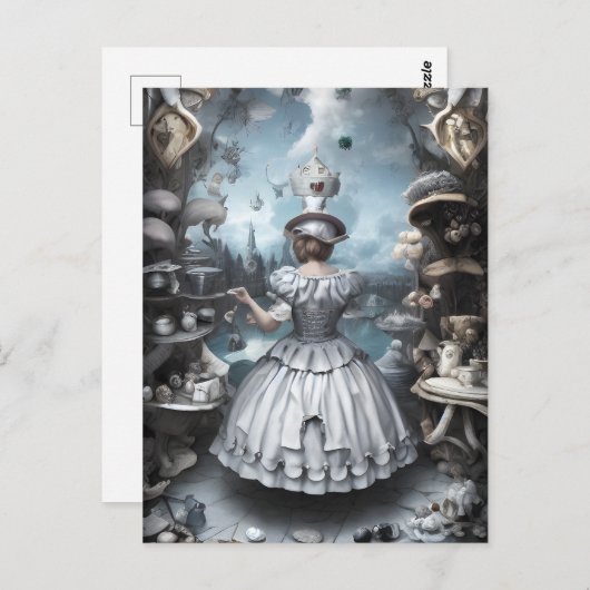 Tee Party Alice im Wunderland Fantasy AI Art Postkarte (Vorne/Hinten)