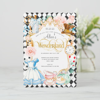 Tee Party Alice im Wunderland Rosa Mädchen Geburts Einladung