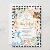 Tee Party Alice im Wunderland Rosa Mädchen Geburts Einladung (Vorderseite)